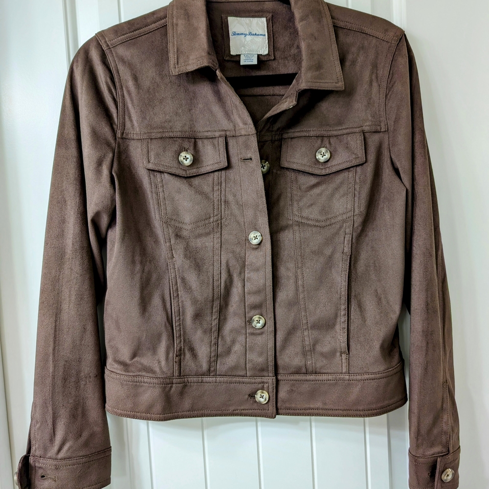 Tommy Bahama Chocolate Brown Faux Suede Trucker Jacket
